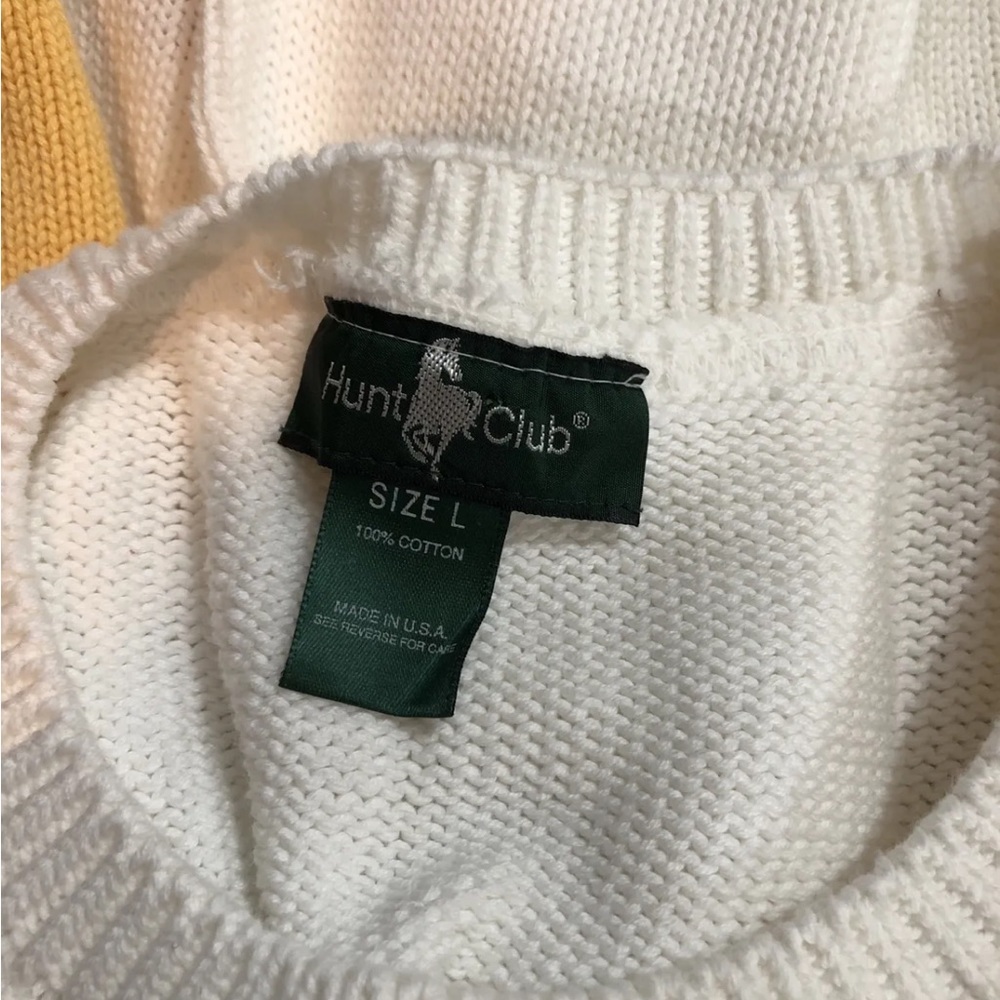 Hunt Club White Multicolor Squares Long Sleeve Crew Neck Sweater - Men’s Large - Picture 3 of 3